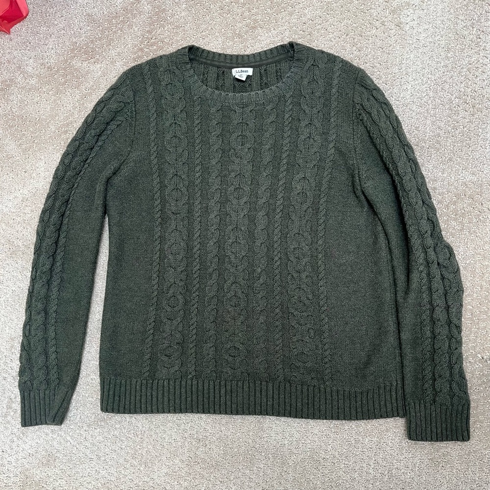 Green L.L. Bean Cable Knit Sweater